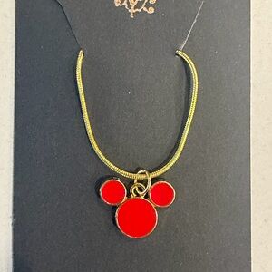 Gold Tone Necklace with Red Mickey-Style Pendant - Women Jewelry
